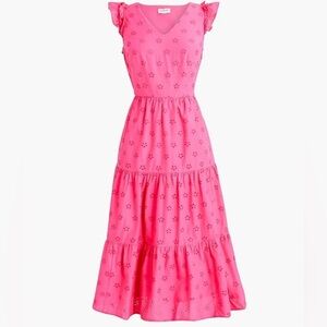 J. Crew Pink Cotton Eyelet Ruffle Midi Dress size 4
